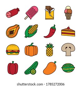 line and fill style icon set design, food eat restaurant and menu theme Vector illustration