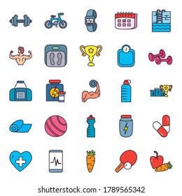 line and fill style icon set design, healthy sport and activity theme Vector illustration