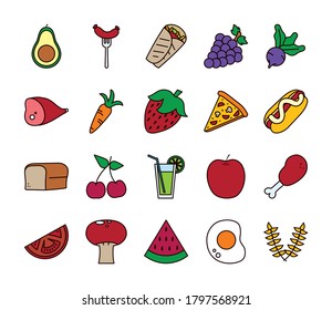 line and fill style icon set design, food eat restaurant and menu theme Vector illustration