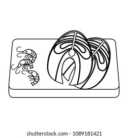 line fillet fish and lobster in the wood cutting board