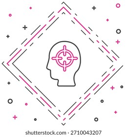 Encontrando um problema em ícone de psicologia isolado no fundo branco. Conceito de contorno colorido. Vetor