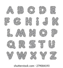 Line fingerprint english alphabet letters set. Font style, vector design template elements.