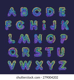 Line fingerprint english alphabet letters set. Font style, vector design template elements.