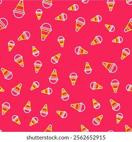 Line Fire cone bucket icon isolated seamless pattern on red background. Metal cone bucket empty or with water for fire fighting.  Vector