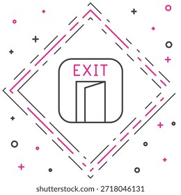 Line Fire exit Symbol einzeln auf weißem Hintergrund. Symbol für den Brandnotfall. Farbiges Umrisskonzept Vektorgrafik