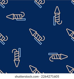 Line Firework rocket icon isolated seamless pattern on blue background. Concept of fun party. Explosive pyrotechnic symbol.  Vector