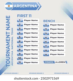 Line up for first 11 of argentina Sports Team