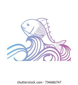 line fish animal in the sea with waves design
