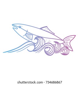 line fish animal in the sea with waves design