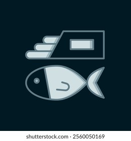 Line Fish and chips icon isolated on black background. Flat filled outline style with shadow. Vector