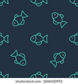 Line Fish icon isolated seamless pattern on black background.  Vector