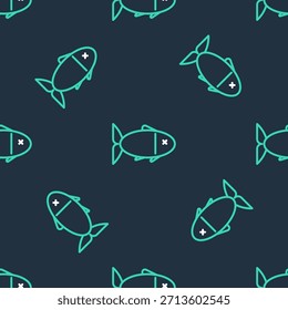 Line Fish icon isolated seamless pattern on black background.  Vector