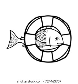 line fish with life buoy object design