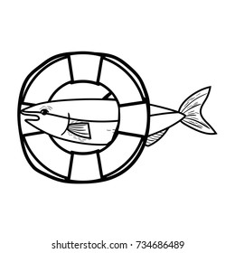 line fish with life buoy object design