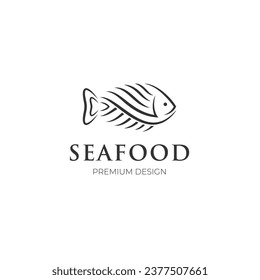 line fish logo icon design with line art style abstract tuna fish element graphic symbol for seafood vector logo template