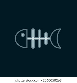 Line Fish skeleton icon isolated on black background. Fish bone sign. Flat filled outline style with shadow. Vector