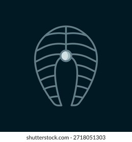 Icono de filete de pescado aislado sobre fondo negro. Estilo de contorno relleno plano con sombra. Vector