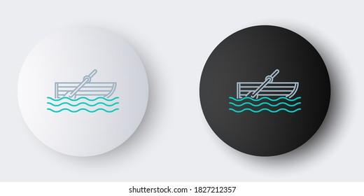 Line Fishing boat with oars on water icon isolated on grey background. Colorful outline concept. Vector svg