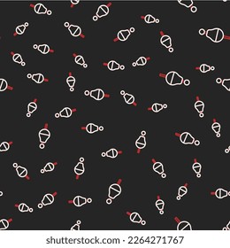 Line Fishing float icon isolated seamless pattern on black background. Fishing tackle.  Vector