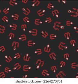 Line Fishing hook icon isolated seamless pattern on black background. Fishing tackle.  Vector