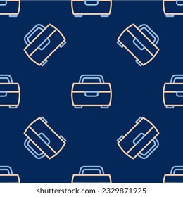 Line Fishing hook icon isolated seamless pattern on blue background. Fishing tackle.  Vector