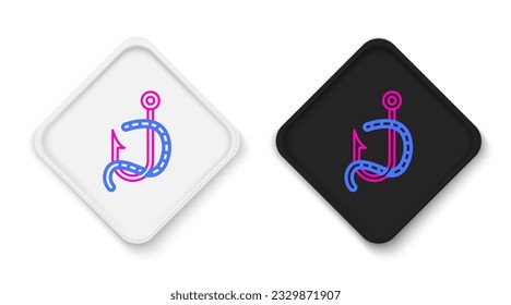 Line Fishing hook and worm icon isolated on white background. Fishing tackle. Colorful outline concept. Vector