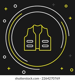 Line Fishing jacket icon isolated on black background. Fishing vest. Colorful outline concept. Vector