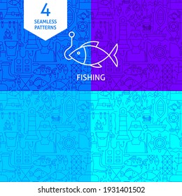Patrones de pesca de línea. Ilustración vectorial del fondo de contorno.