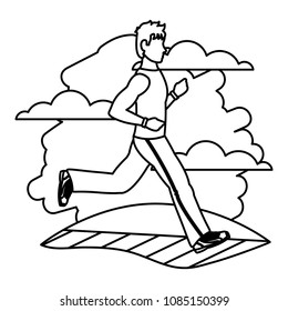 line fitness man running training in the landscape