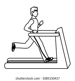 line fitness man training in treadmill machine
