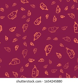 Line Fitness shaker icon isolated seamless pattern on red background. Sports shaker bottle with lid for water and protein cocktails.  Vector Illustration