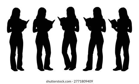 A line of five silhouetted figures are shown reading books, emphasizing education and intellectual pursuits.