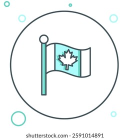 Line Flag of Canada icon isolated on white background. North America country flag on flagpole. Colorful outline concept. Vector