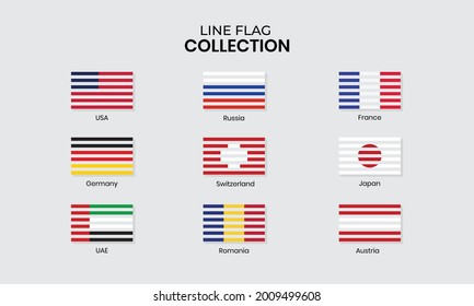 Line Flag Collection, use, Russia, france, Germany, Switzerland, japan, uae, Romania, Austria