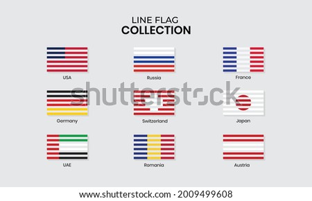 Line Flag Collection, use, Russia, france, Germany, Switzerland, japan, uae, Romania, Austria