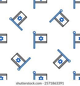 Line Flag of Israel icon isolated seamless pattern on white background. National patriotic symbol. Colorful outline concept. Vector