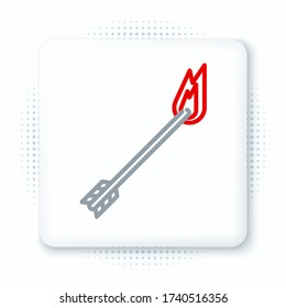 Das Symbol für den Pfeil der Linie Flame wird auf weißem Hintergrund isoliert. Hipster Pfeil Symbol. Farbenfrohe Kontur. Vector