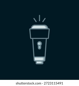 Line Flashlight icon isolated on black background. Flat filled outline style with shadow. Vector