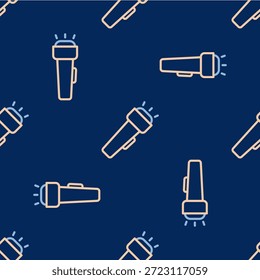 Taschenlampe Symbol einzeln nahtloses Muster auf blauem Hintergrund.  Vektorgrafik