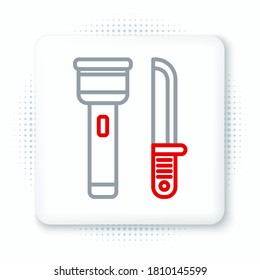 Line Flashlight and knife icon isolated on white background. Colorful outline concept. Vector
