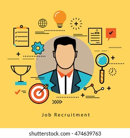 Line flat business design and infographic elements for job candidate evaluation and interview, assessment and recruiting, resources management and hiring, career and employment concept