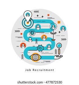 Line flat business design and infographic elements for job candidate evaluation and interview, assessment and recruiting, resources management and hiring, career and employment concept 