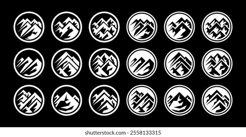 Line flat circle mountain peak logo design set