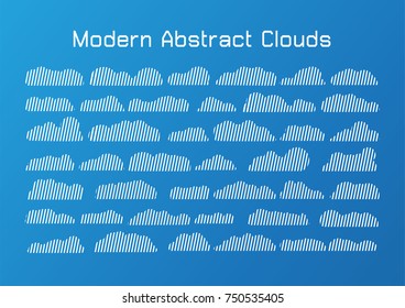 Line flat clouds isolated on blue background.