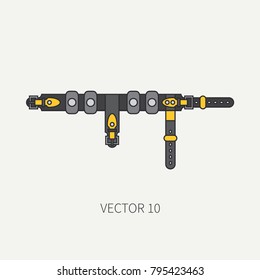 Line flat color vector diver underwater equipment icon cargo belt. Retro style. Ocean deep, sea beach. Snorkeling. Summer adventure vacation. Scuba aqualung. Illustration element for design, wallpaper