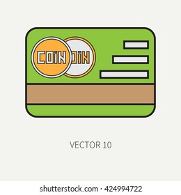 Line flat color vector finance and banking icon - credit card, debit card. Cartoon style. Economy. Money. Capitalism. Vector illustration and element for your design. Finance and banking.