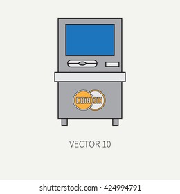 Line flat color vector finance and banking icon - cash machine, atm. Cartoon style. Economy. Money. Capitalism. Vector illustration and element for your design. Finance and banking.