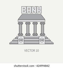 Line flat color vector finance and banking icon - bank building. Cartoon style. Economy. Money. Capitalism. Vector illustration and element for your design. Finance and banking.