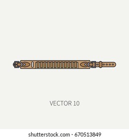 Line flat color vector hunt and camping icon cartridge belt. Hunter equipment, armament. Retro cartoon style. Wildlife travel. Camouflage. Forest. Illustration and element for design, wallpaper.