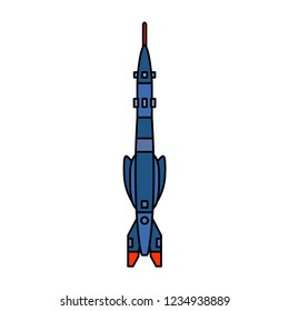 Line flat color vector icon elements of aerospace program geophysical rocket. Cartoon style rocket, scientific research. Illustration and element for design. Space investigations. Galaxy. Clipart logo